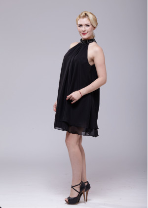 Beaded Black Chiffon Halter Mother Dress